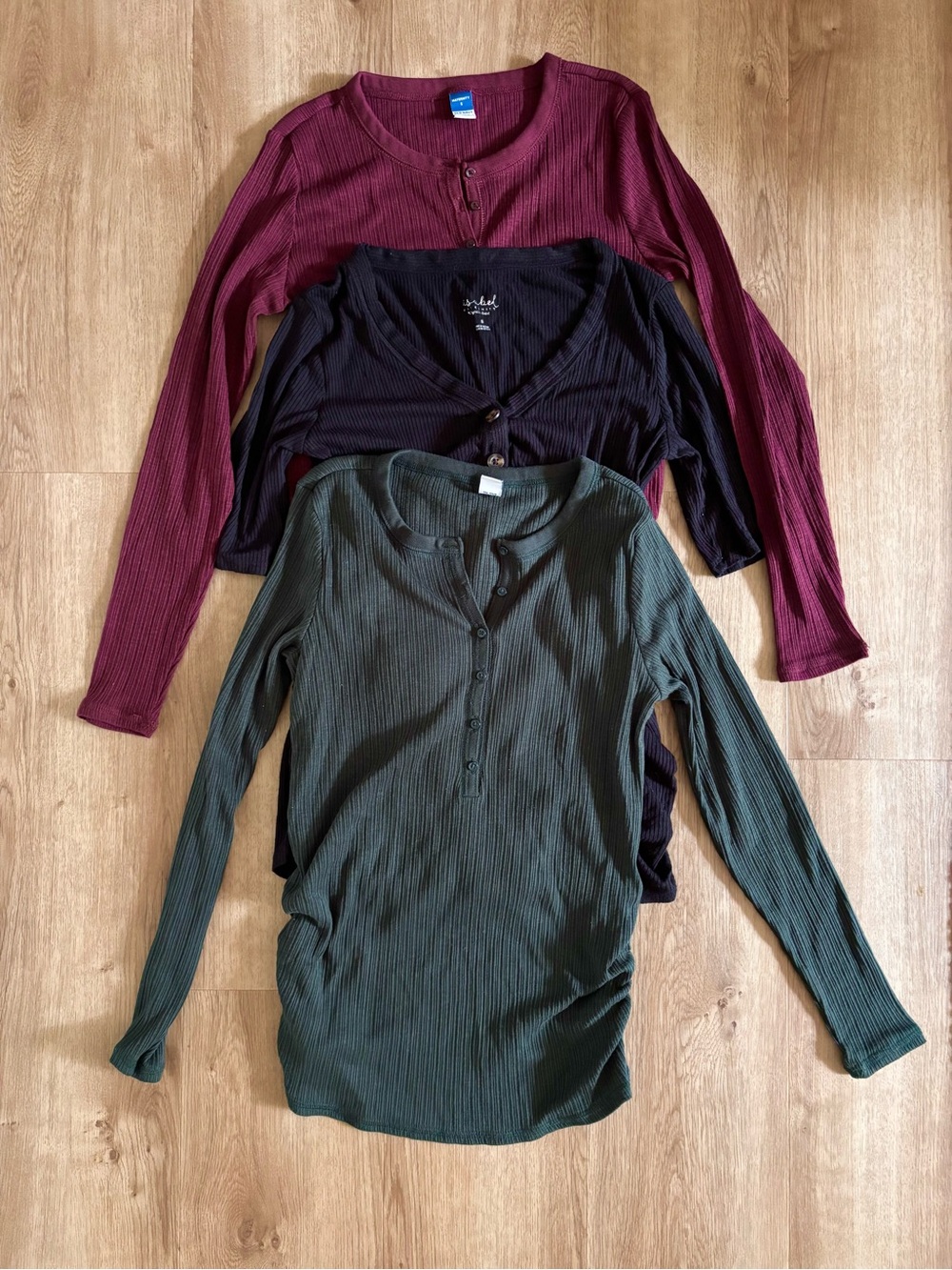 Maternity Bundle Long Sleeve Ribbed Henley Tops Women’s Small Green Maroon Black